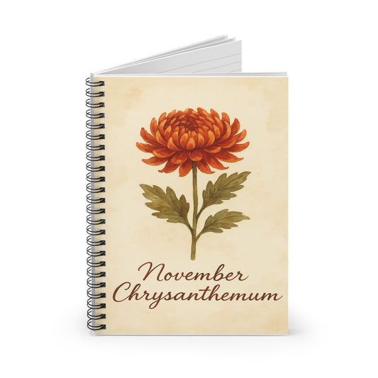 November Birth Flower Spiral Notebook - Ruled Line, Birthday Gifts, Floral Stationery, College Student Planner, Bullet Journal