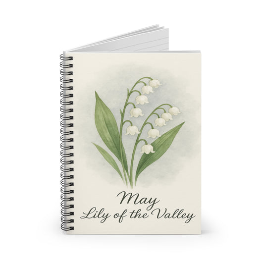 May Birth Flower Spiral Notebook - Ruled Line, Birthday Gifts, Floral Stationery, College Student Planner, Bullet Journal