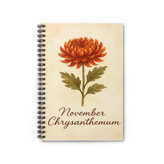 November Birth Flower Spiral Notebook - Ruled Line, Birthday Gifts, Floral Stationery, College Student Planner, Bullet Journal