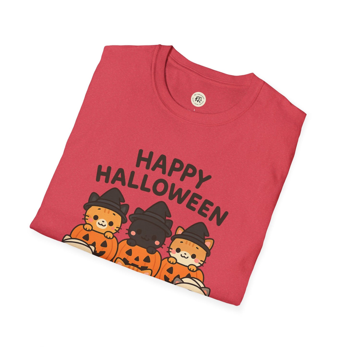 Halloween Pumpkin Graphic Tee with Cute Cats