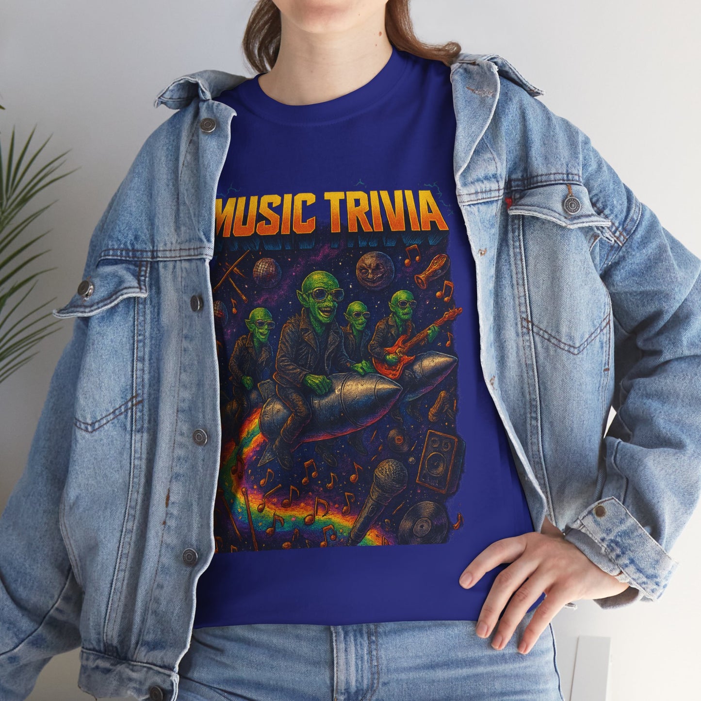 Music Trivia T-Shirt with Retro Alien Band Design