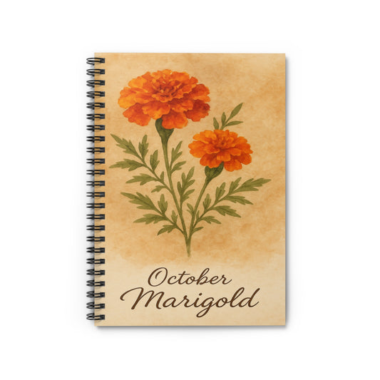 October Flower Notebook - Ruled Line, Birthday Gifts, Floral Stationery, College Student Planner, Bullet Journal