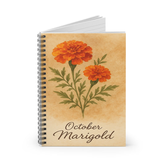 October Flower Notebook - Ruled Line, Birthday Gifts, Floral Stationery, College Student Planner, Bullet Journal