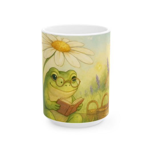 Whimsical Frog Reading Ceramic Mug - Perfect for Nature Lovers, Gift for Teachers, Cozy Mornings, Springtime, Eco-friendly