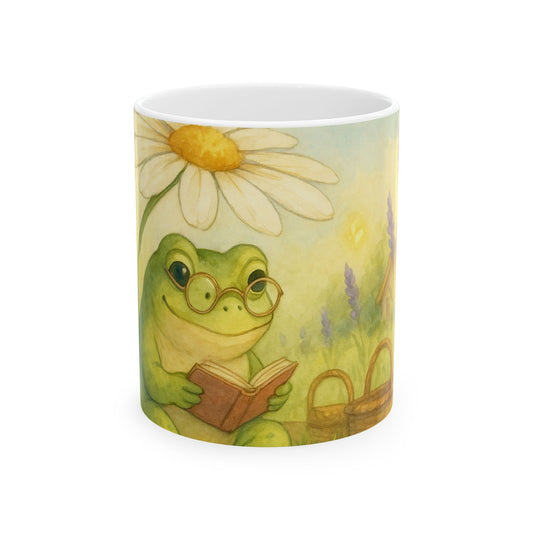 Whimsical Frog Reading Ceramic Mug - Perfect for Nature Lovers, Gift for Teachers, Cozy Mornings, Springtime, Eco-friendly