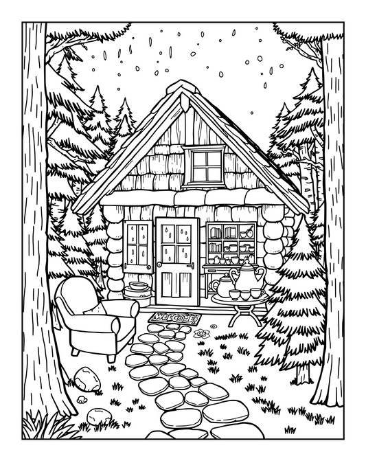 Cabin Coloring Book – Cozy Rustic Cabins for Relaxation & Creativity