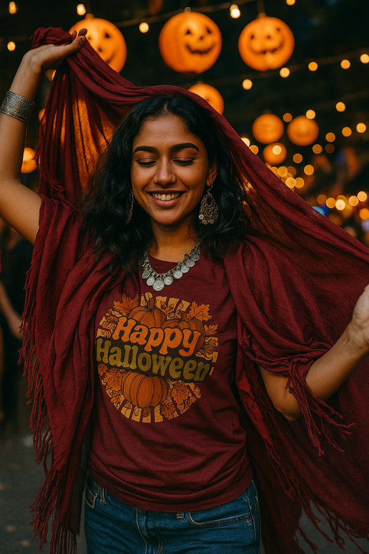 Happy Halloween T-Shirt with Pumpkin Design