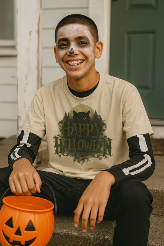 Halloween Graphic T-Shirt with Owl Design