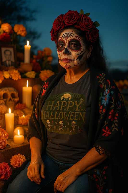 Halloween Skeleton Graphic Tee - Happy Halloween