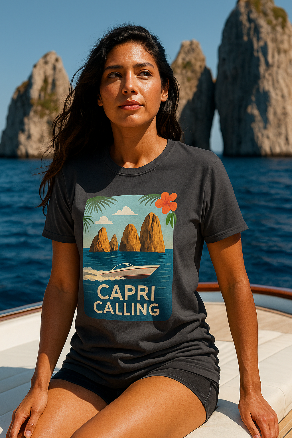 Capri Coastal Speedboat T-Shirt | Italy Mediterranean Shirt | Italian Summer Tee | Jetset Style | Travel Graphic Shirt