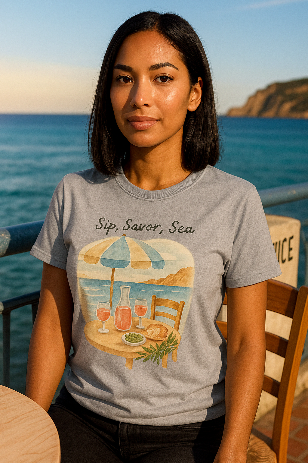 French Riviera Café T-Shirt | Mediterranean Coastal Tee | Italy Greece Travel Shirt | Summer Graphic | Seaside Style