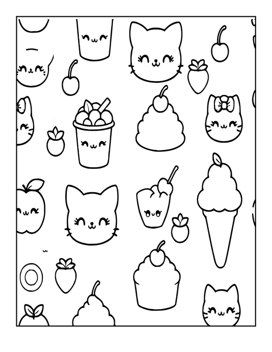 Kawaii Coloring Book | Cute Pattern Designs for Kids, Teens & Adults | Printable or Physical Coloring Pages