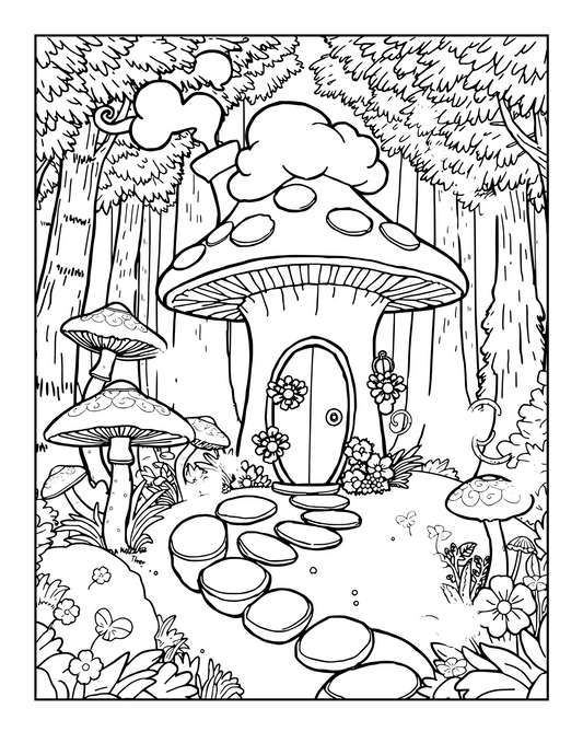 Mushroom Magic – Psychedelic Mushroom Coloring Book PDF | 50 Trippy Fungi Pages | Fantasy Cottagecore Coloring for Adults