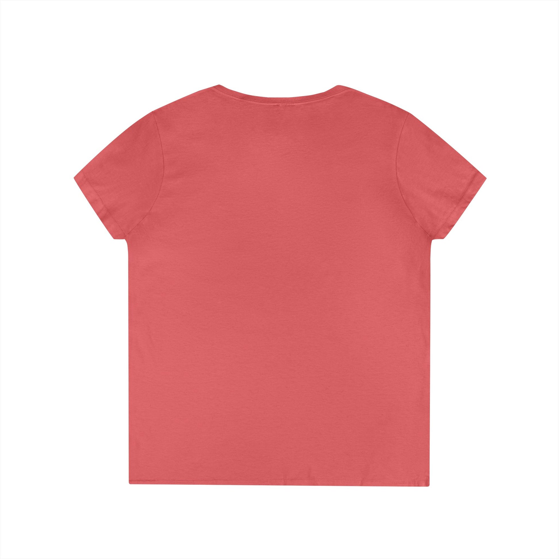 Back view of a plain coral V-neck shirt by Printify Altoona PA mountain t-shirt