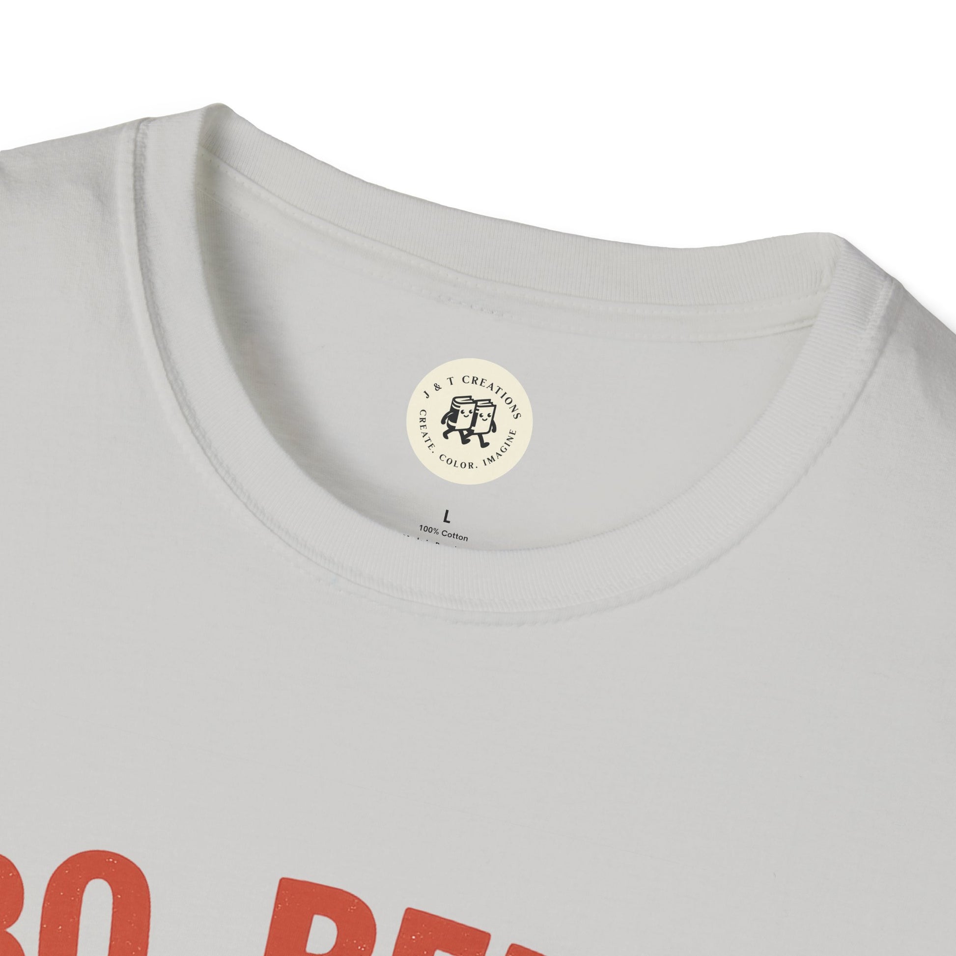 Close-up of white Printify T-shirt collar featuring BBQ beers American dream shirt design