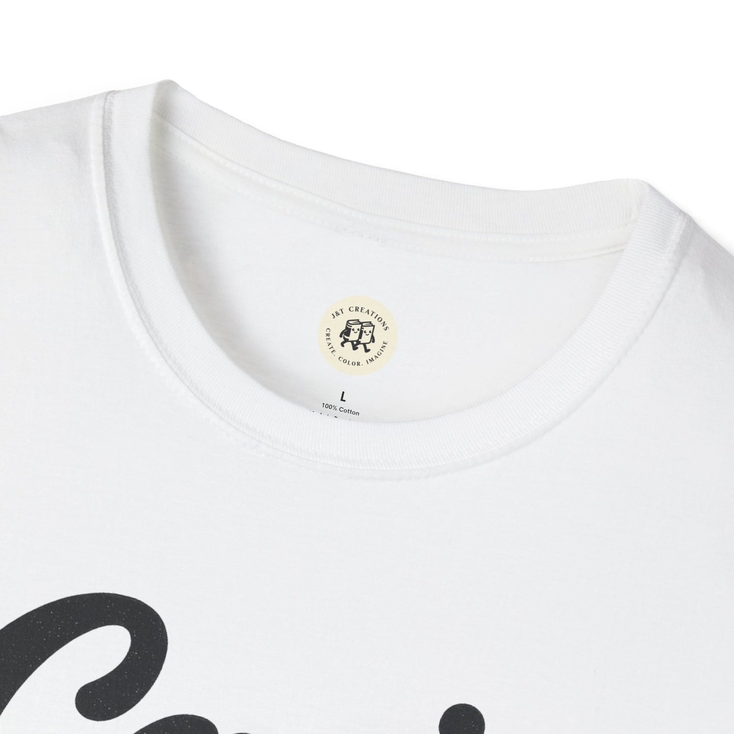 Close-up of white Printify T-shirt collar featuring can't win em all graphic tee print design