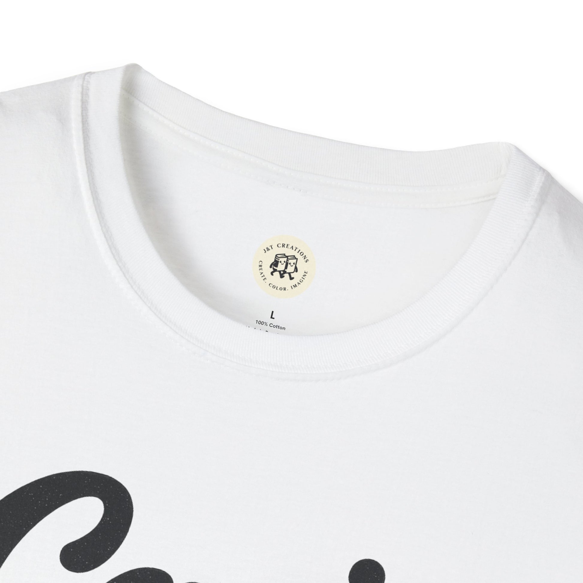 Close-up of white Printify T-shirt collar featuring can't win em all graphic tee print design