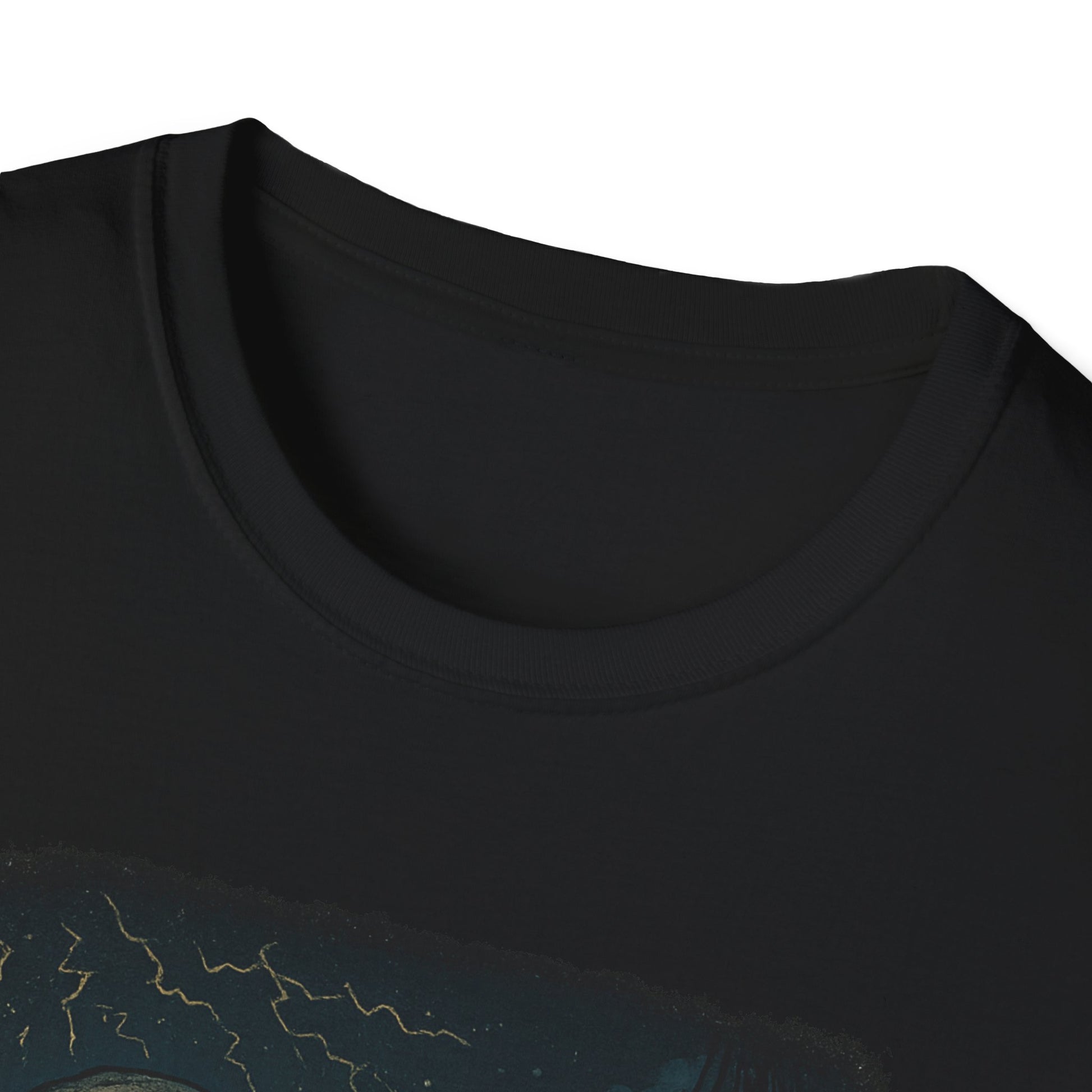 Black Printify T-shirt featuring Captain Ahab bone whale tee design with detailed artwork