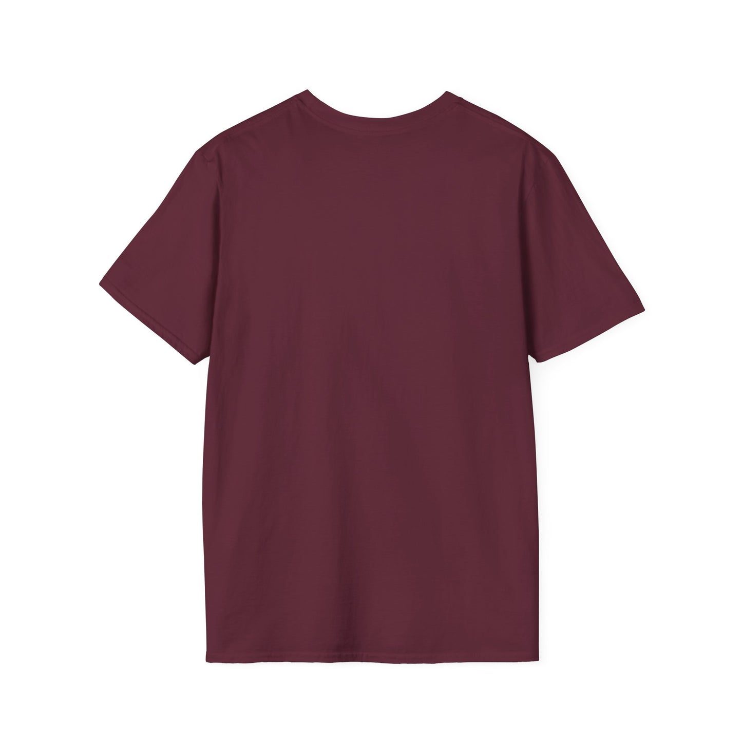 Back view of maroon Doomsday Parade graphic tee by Printify with short sleeves and crew neck