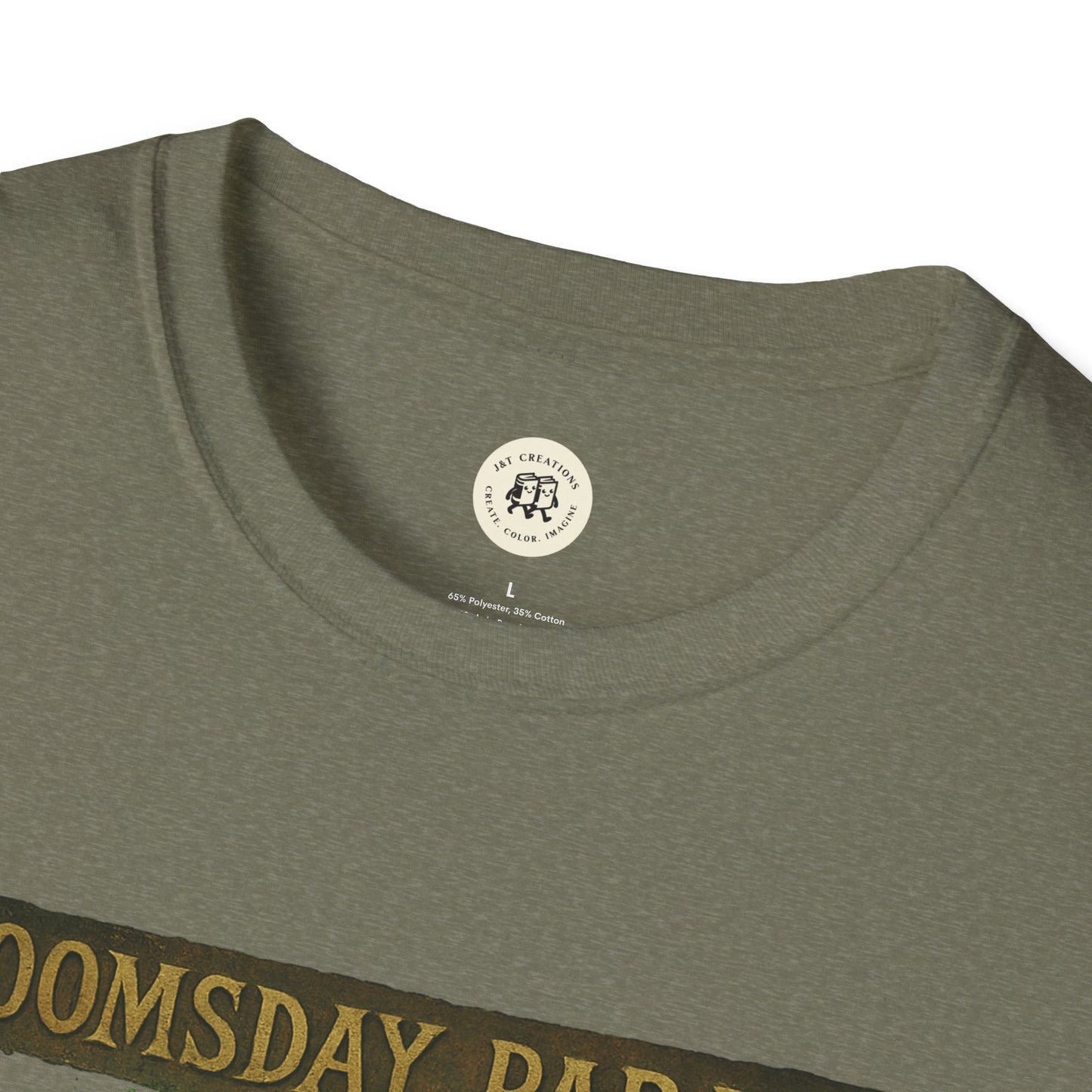 Printify olive green Doomsday Parade graphic tee with round neckline and soft fabric