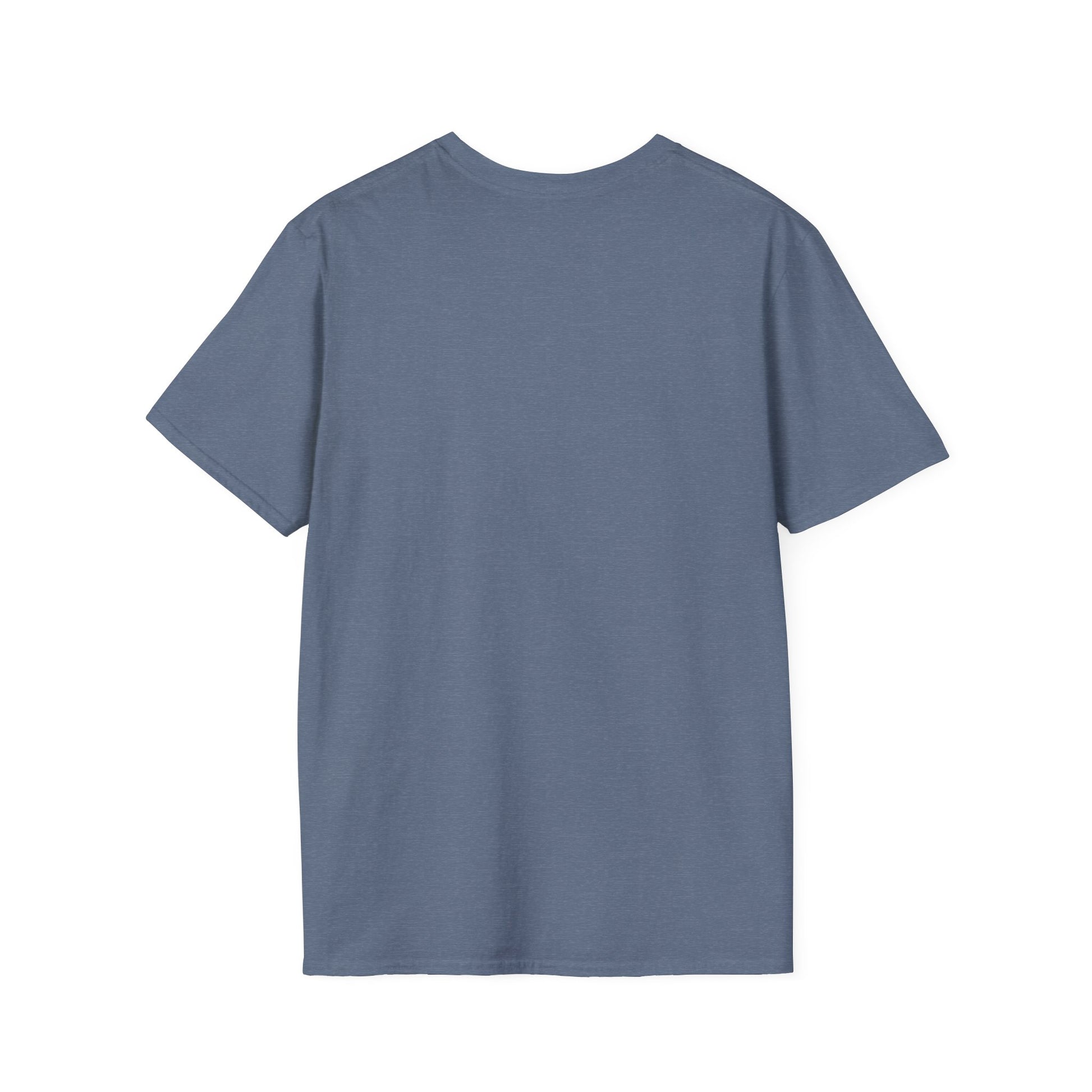 Back view of plain blue Dorian Gray graphic t-shirt by Printify with short sleeves and crew neck