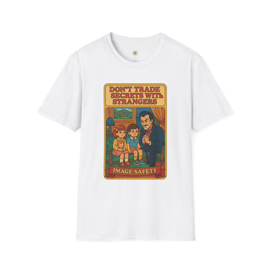 Printify white t-shirt featuring Dorian Gray vintage shirt design with vintage safety message graphic