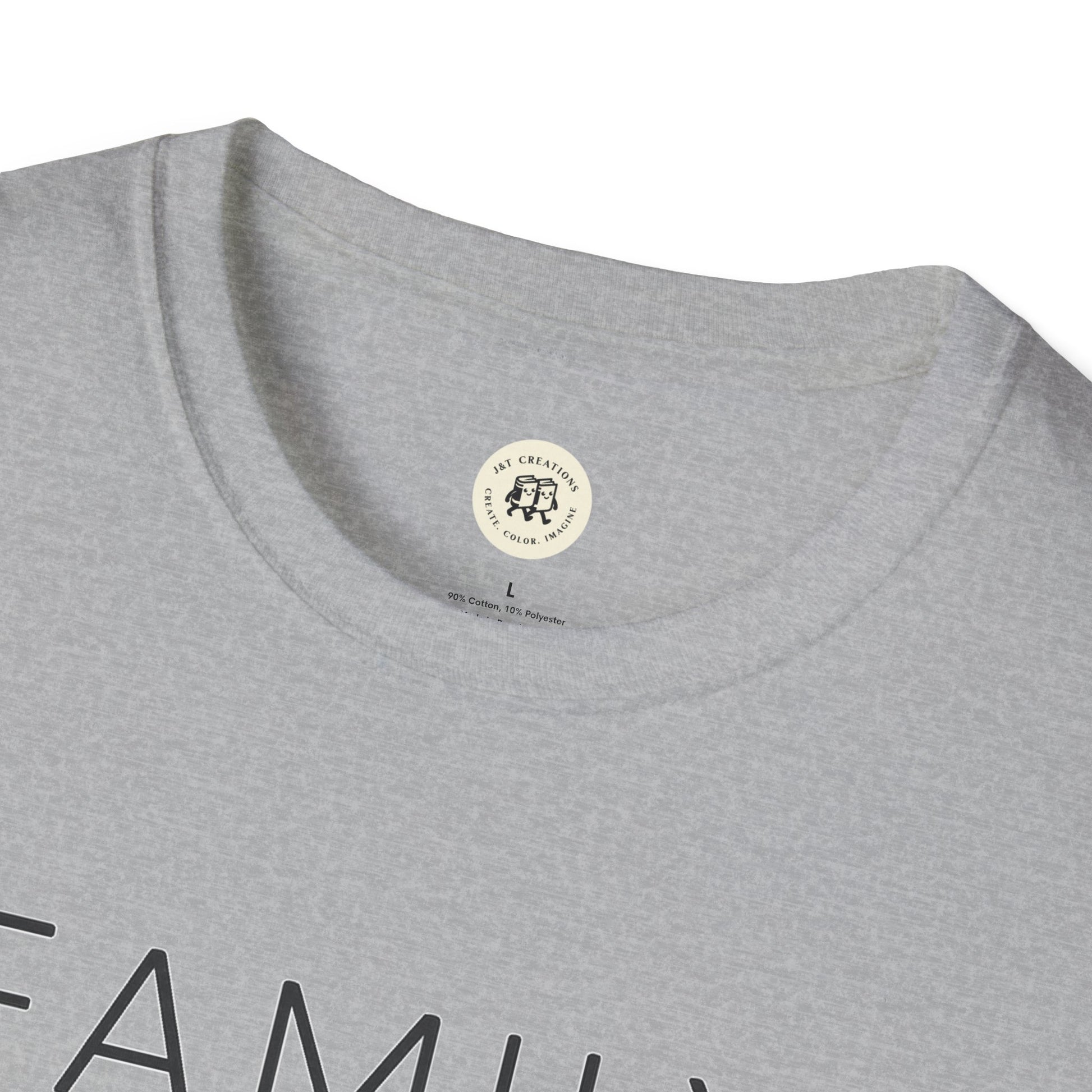 Gray Printify family reunion t-shirt for mom with crew neck and soft fabric close-up