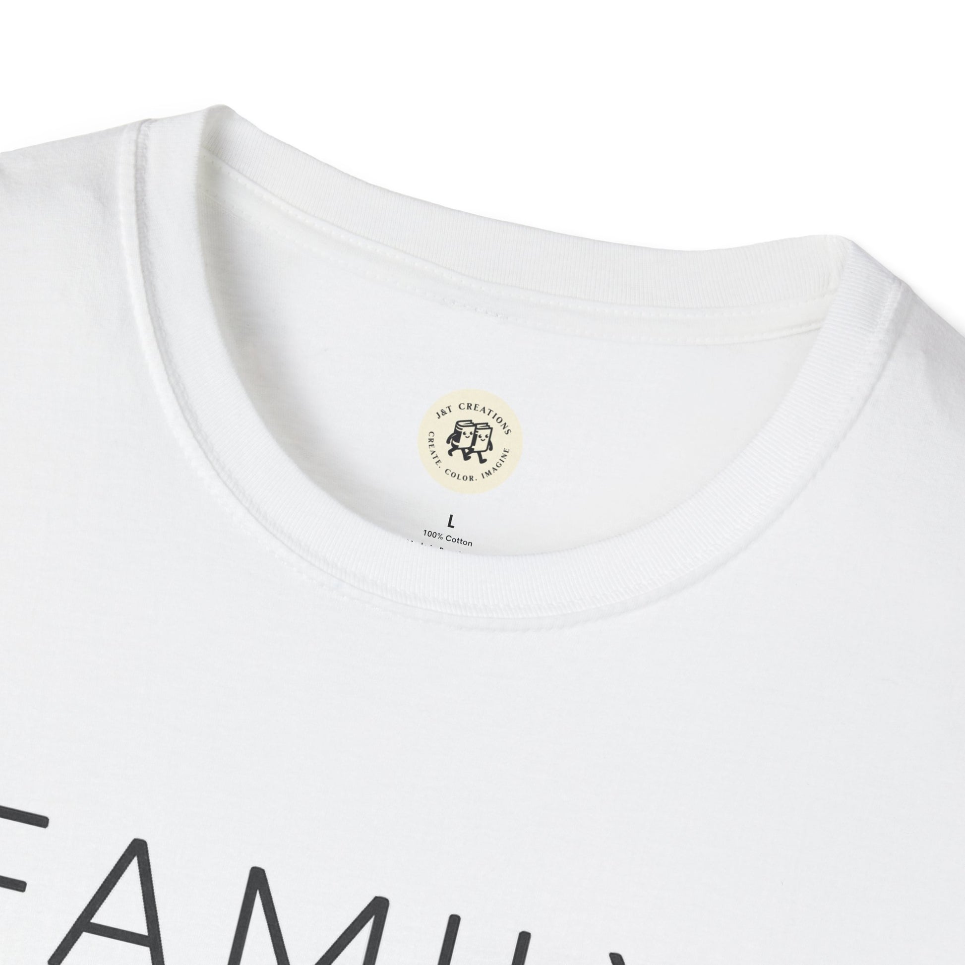 White Printify family reunion t-shirt for mom with black text and crew neckline