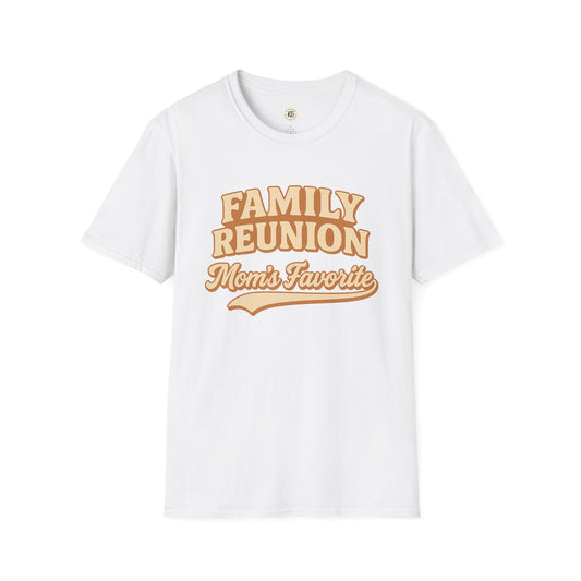 White family reunion t-shirt with vintage style Mom's Favorite text printed on front