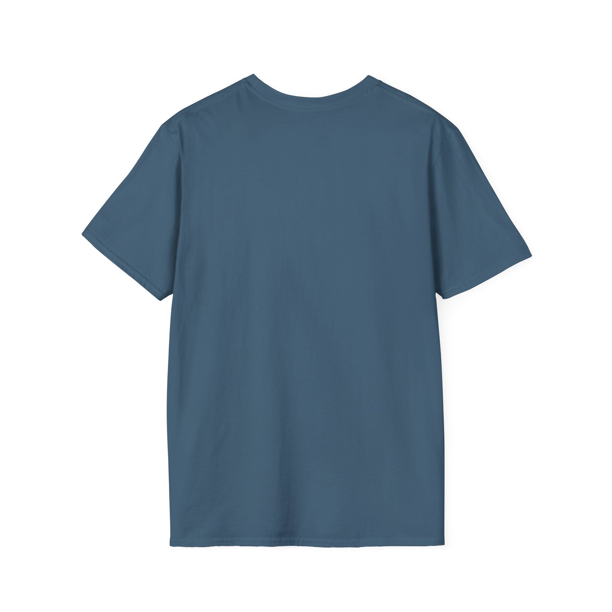 Back view of plain blue funny raccoon t-shirt by Printify with a classic crew neck and short sleeves