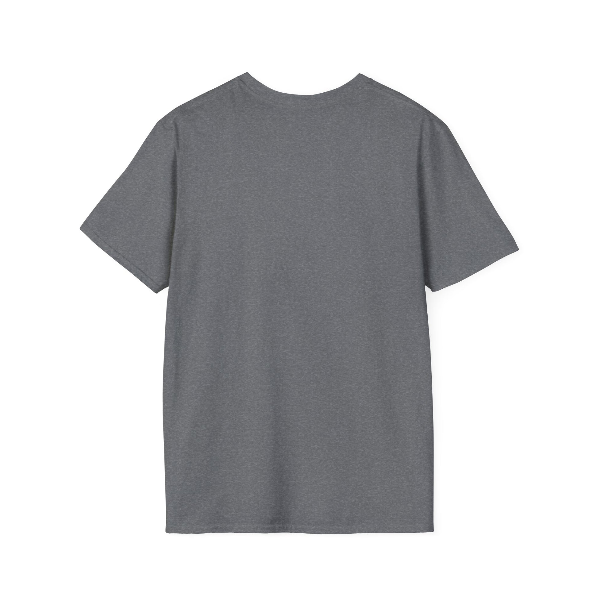 Back view of a plain gray funny raccoon t-shirt by Printify with short sleeves and crew neck