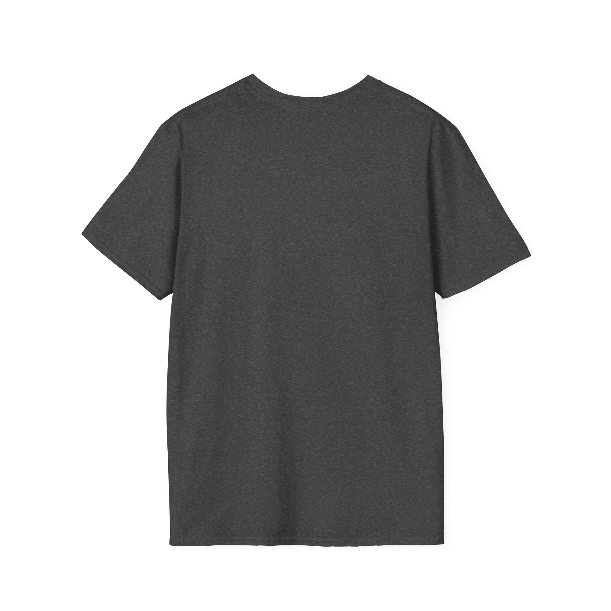 Back view of plain dark gray funny raccoon t-shirt by Printify with short sleeves and crew neck