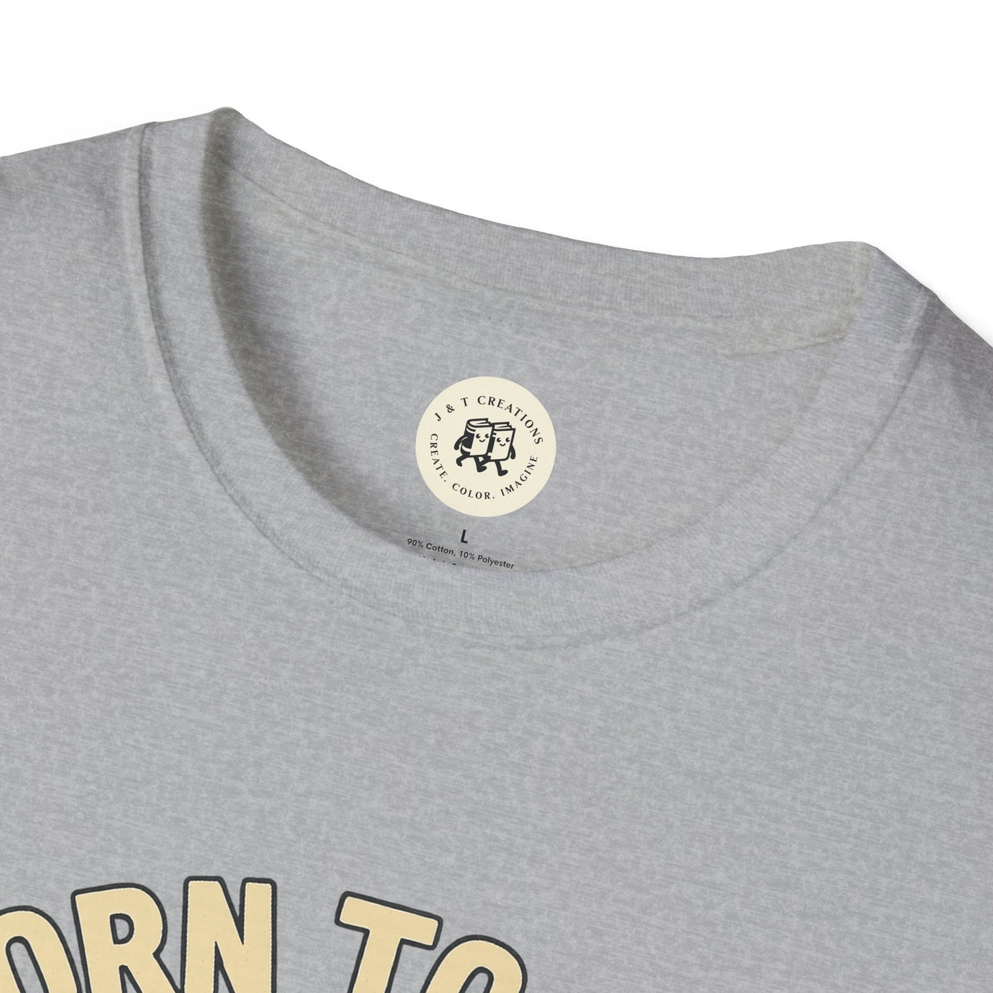Close-up of grey Printify T-shirt collar and tag for funny summer BBQ shirts