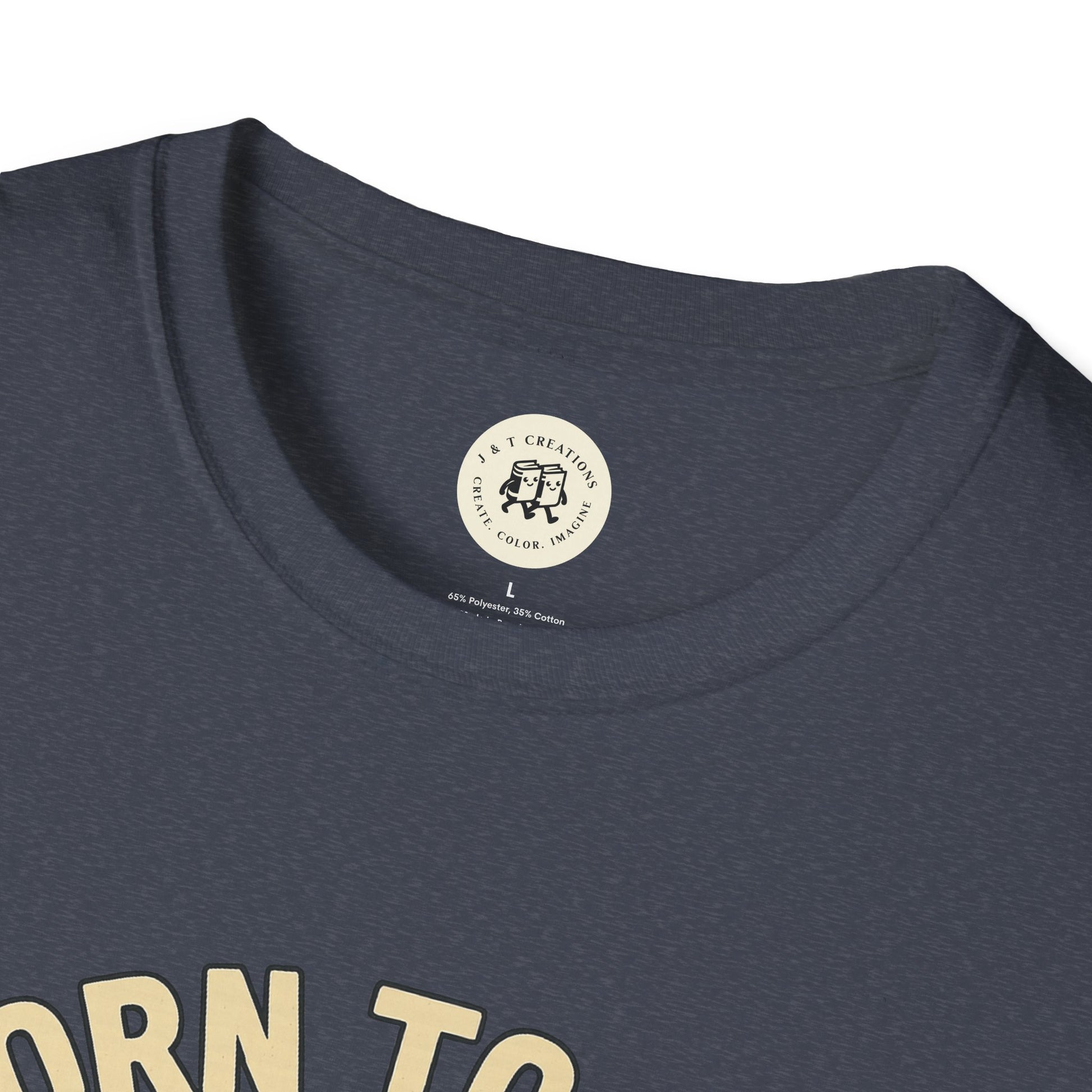 Printify dark gray T-shirt close-up showing neck and collar with funny summer BBQ shirts design