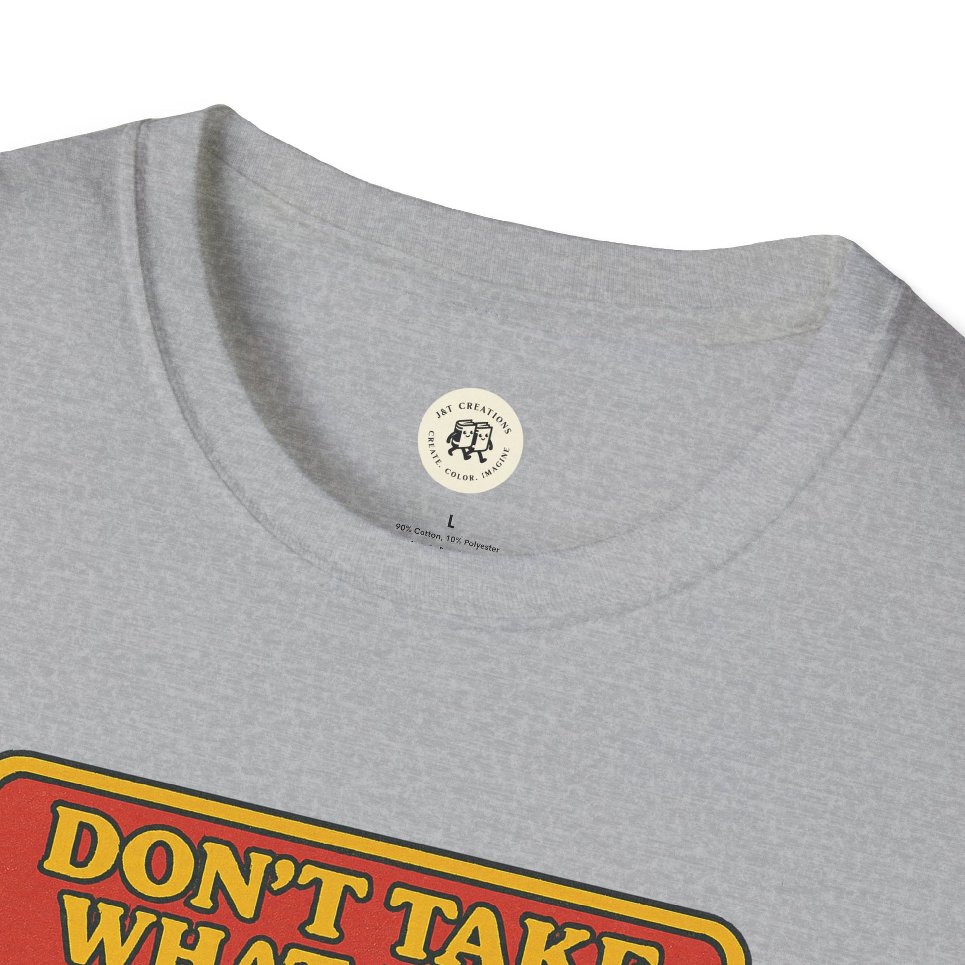 Gray Gollum property safety t-shirt by Printify with bold yellow and red graphic text design