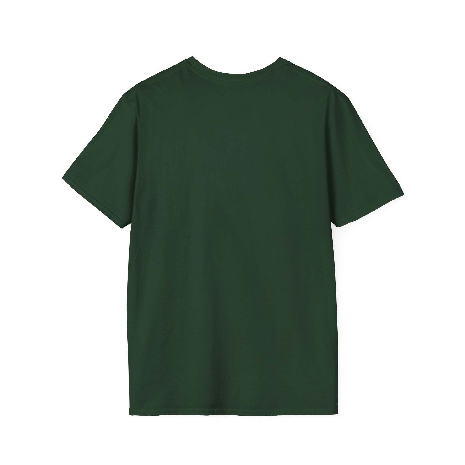 Dark green plain t-shirt from Printify shown from the back vintage band graphic t-shirt