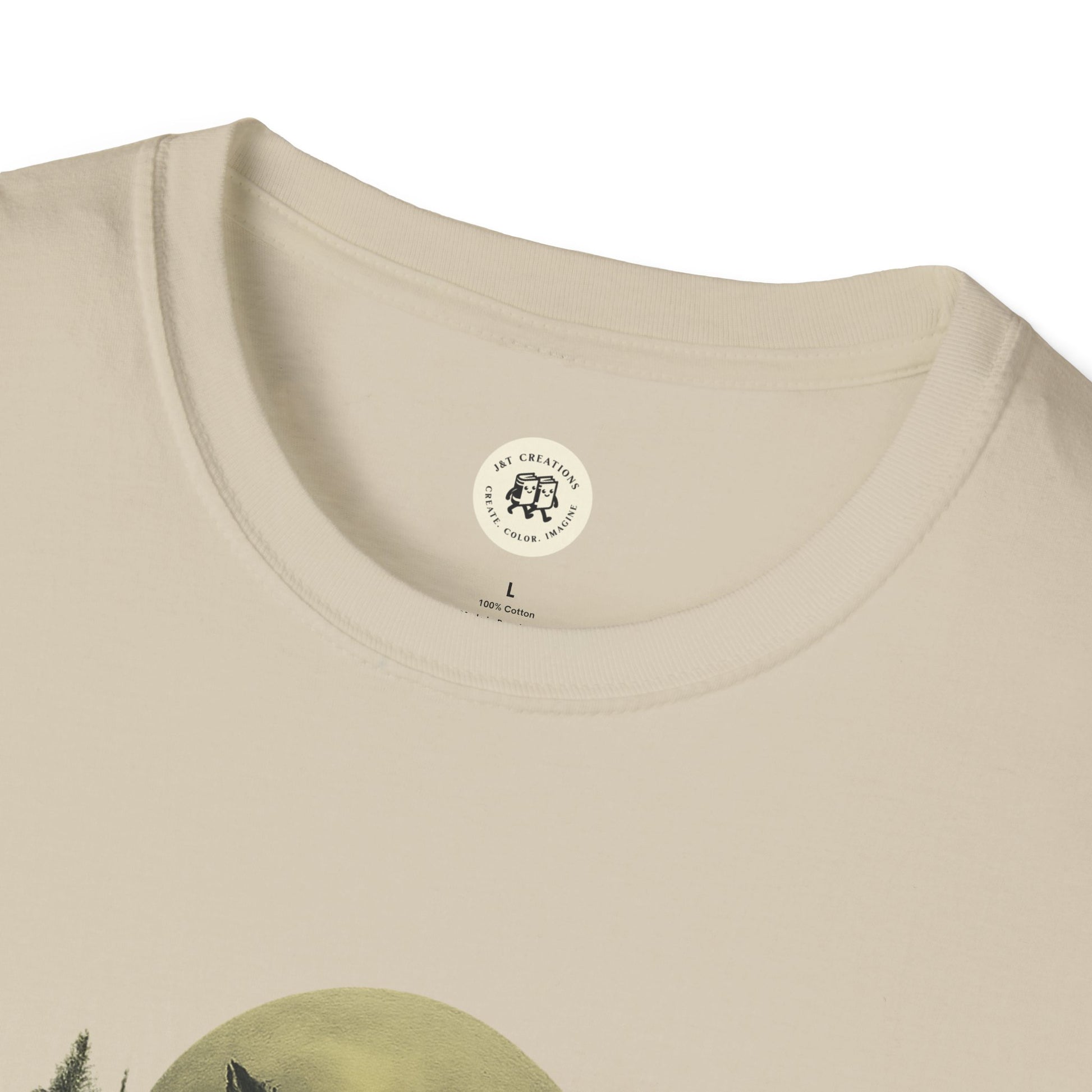 Printify beige Halloween graphic t-shirt with round neck and soft cotton fabric