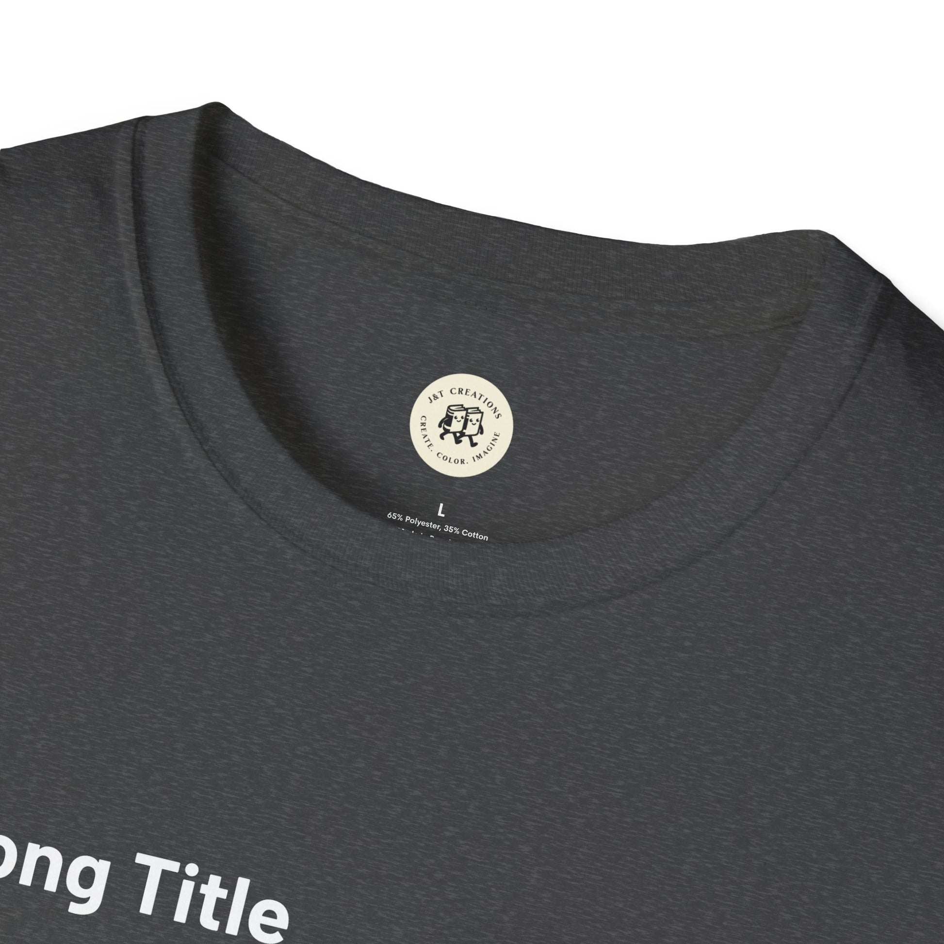 Close-up of a black Printify custom music player t-shirt collar and fabric texture