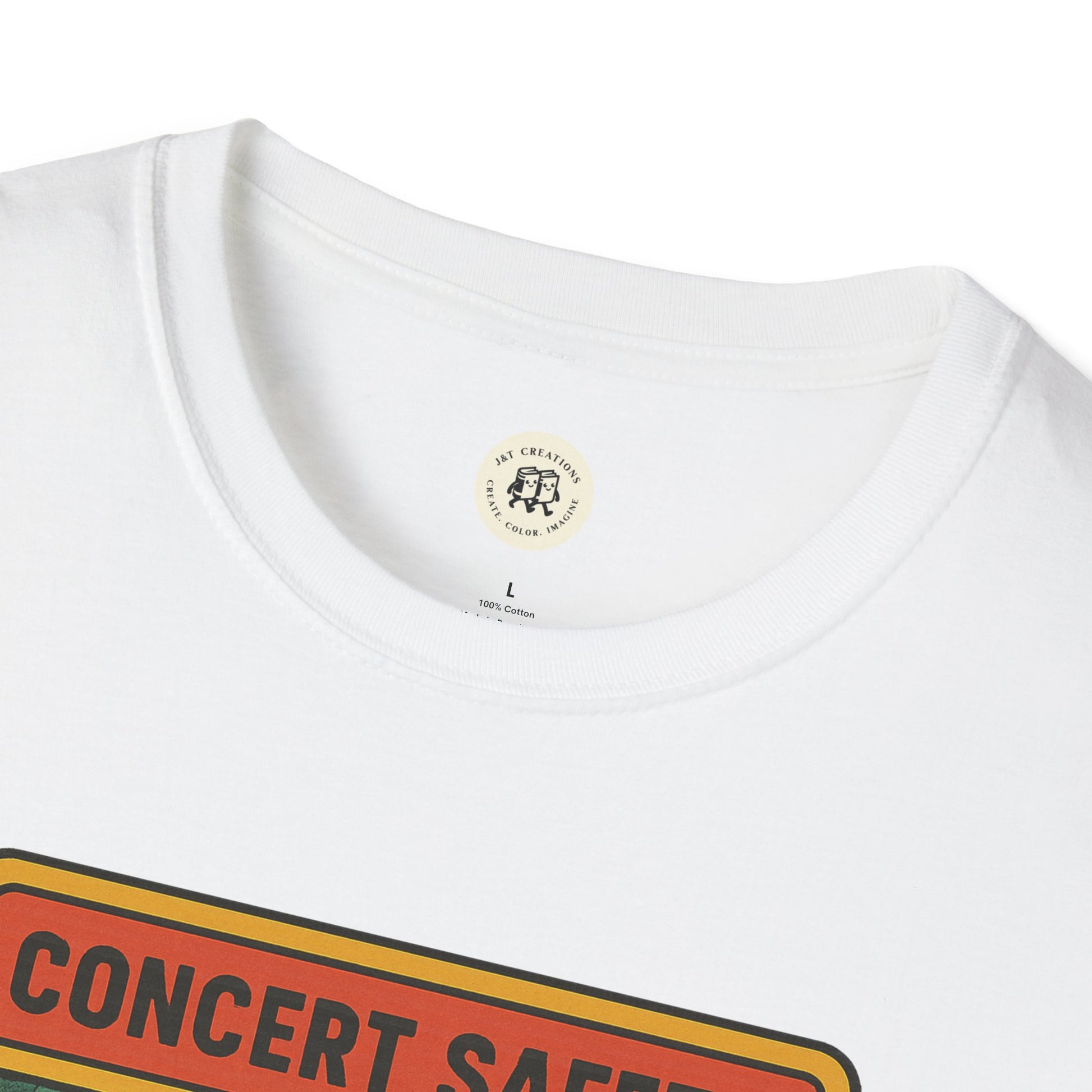 White Printify T-shirt featuring Pearl Jam crowd surfing tee design with concert safety graphic