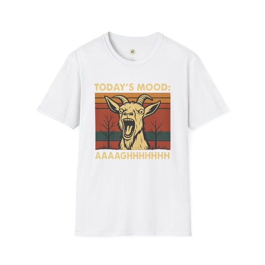 White screaming goat t-shirt with vintage design and text Today's Mood AAAAGHHHHHHH