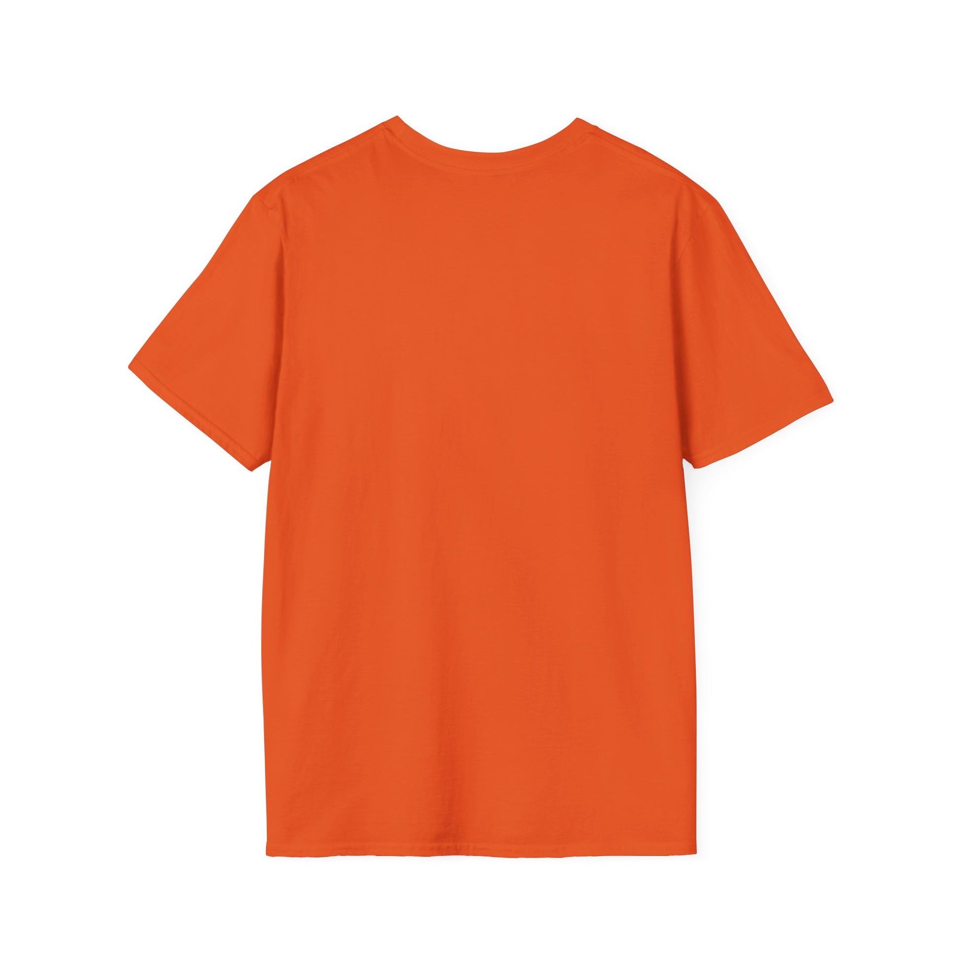 Plain orange Printify T-shirt shown from the back suitable for Boo Crew Halloween shirt design