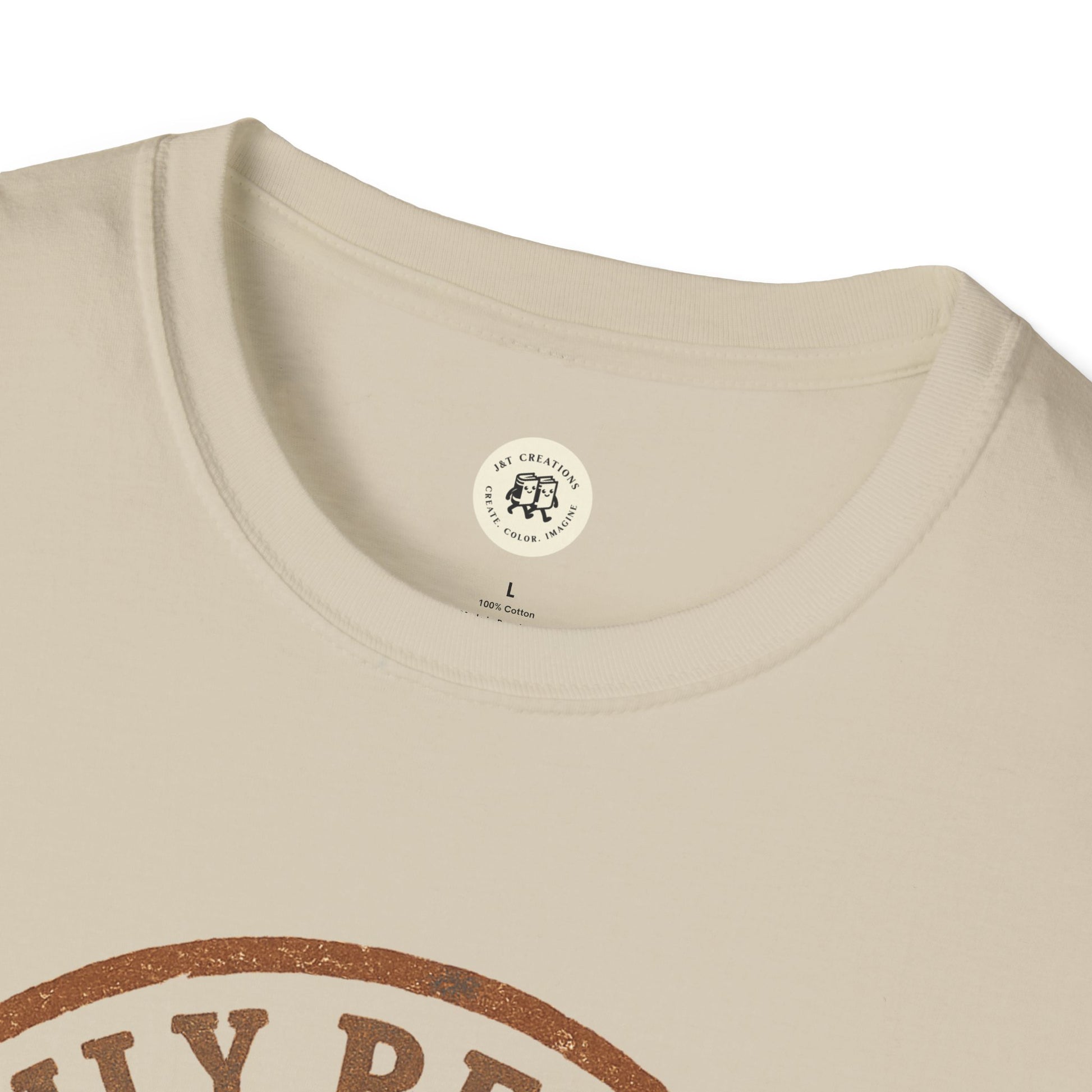 Printify beige family reunion t-shirt with round neckline and partial vintage style print