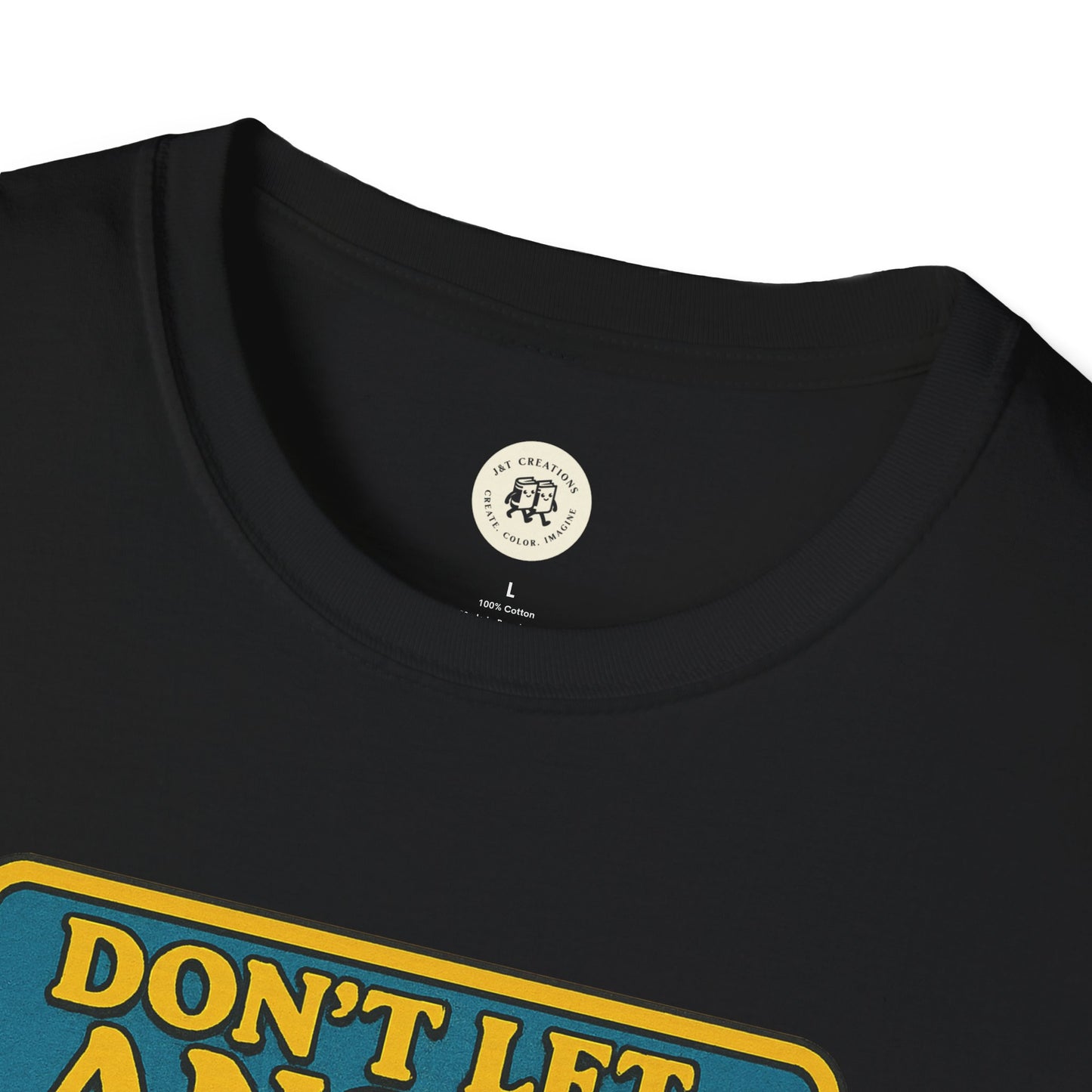 Black Heathcliff quote unisex tee by Printify featuring a colorful graphic text design
