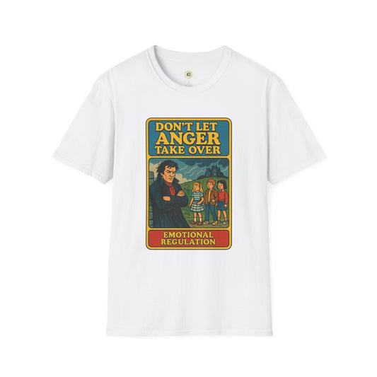 White Heathcliff quote unisex tee with vintage style emotional regulation graphic and anger message