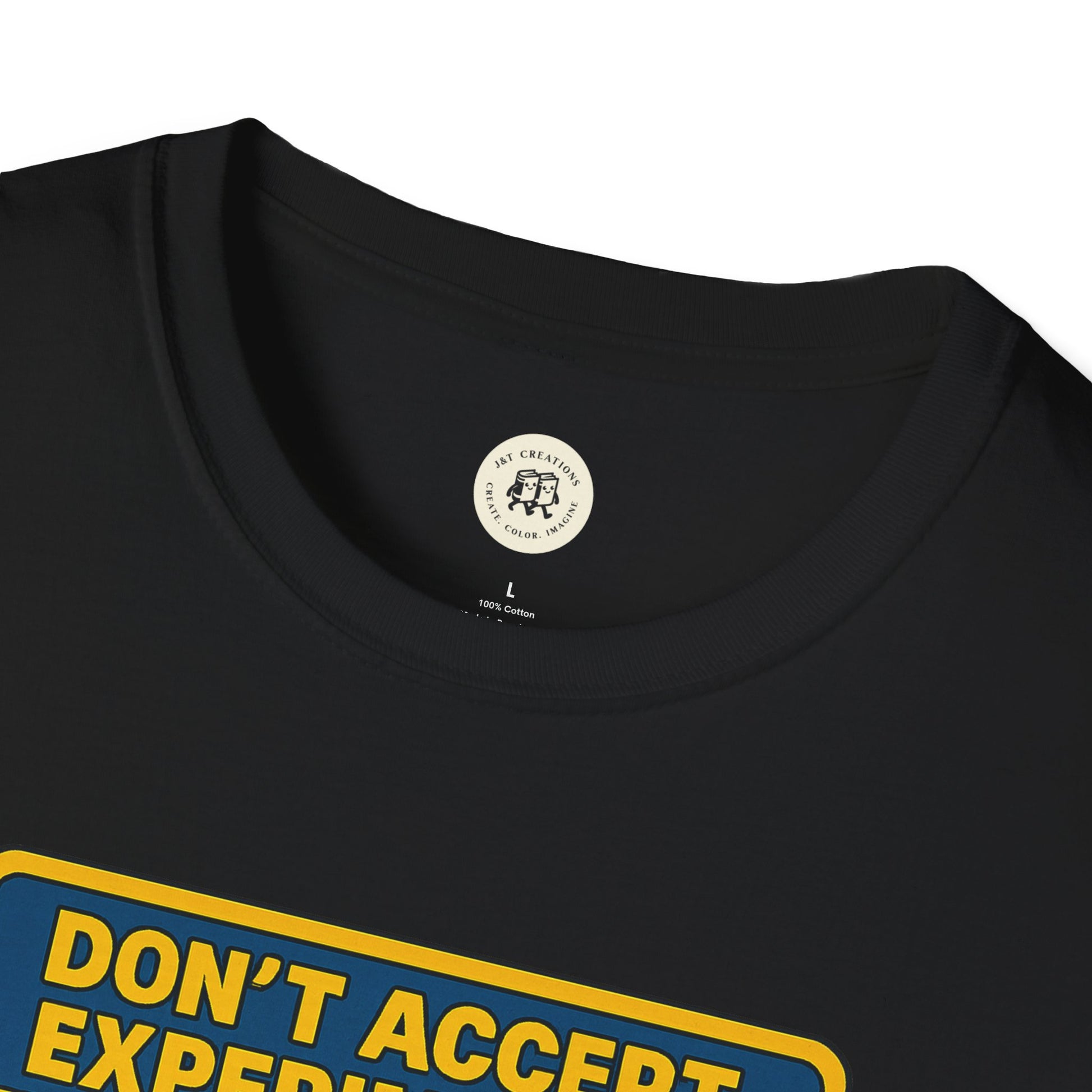 Black Frankenstein safety shirt by Printify with bold yellow and blue warning text design