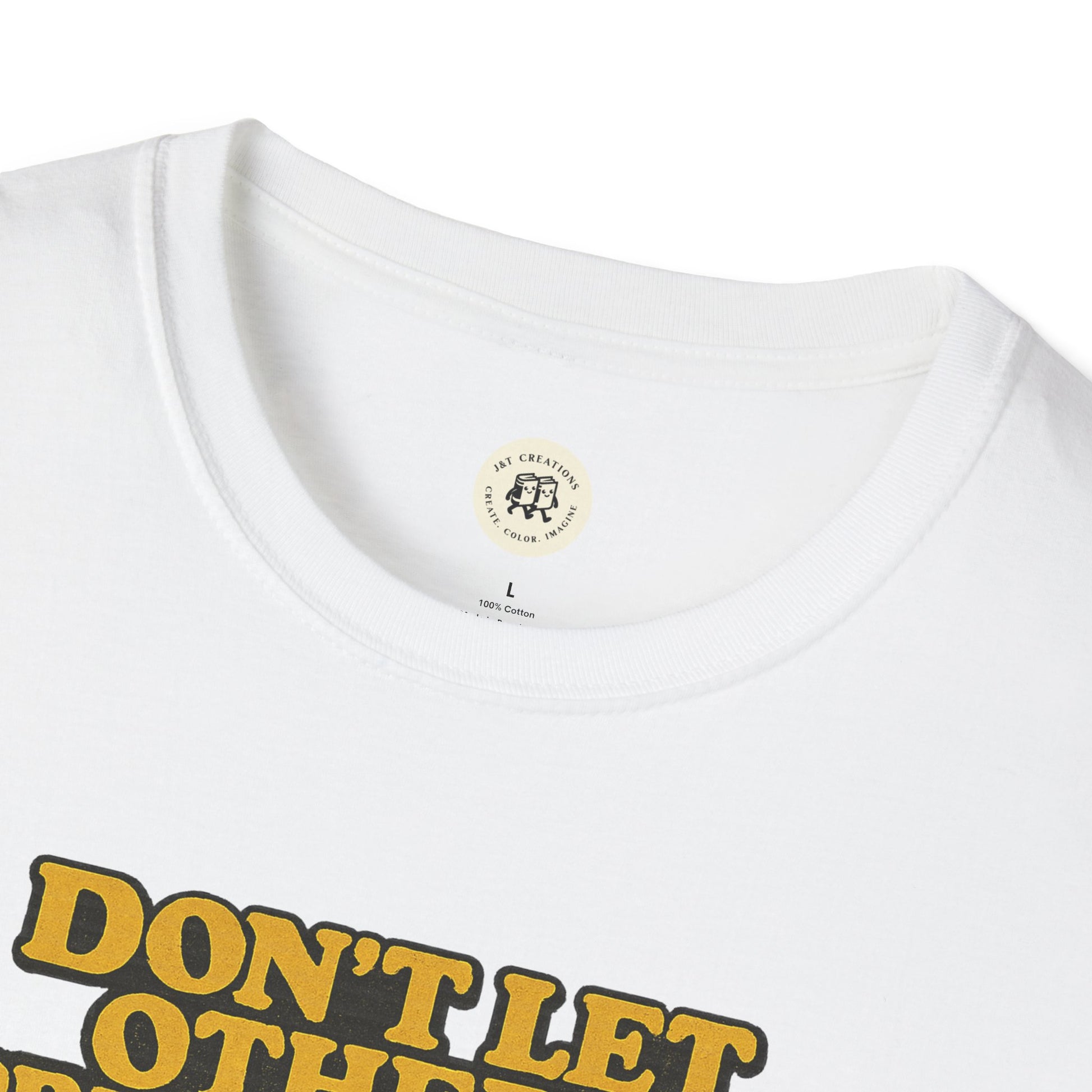 White Lady Macbeth inspirational shirt with bold yellow and black lettering on front by Printify