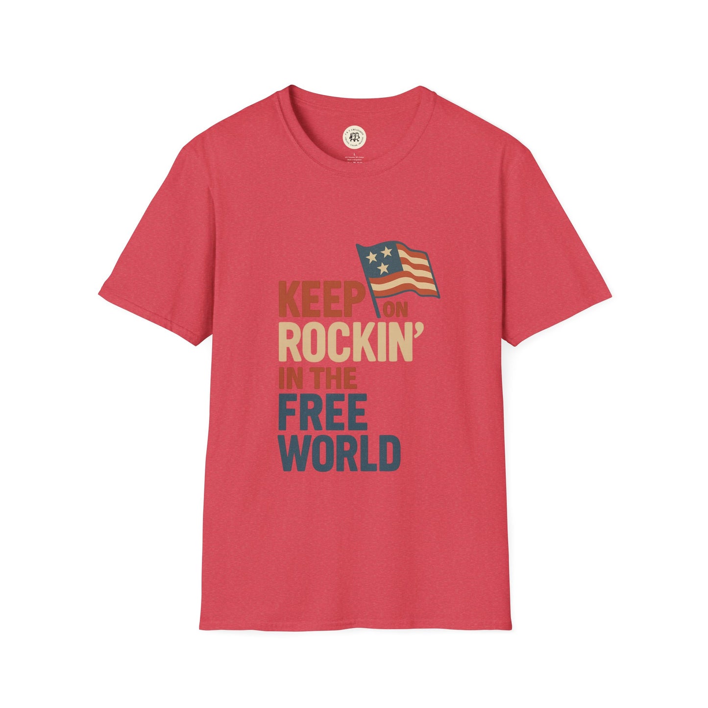Red Printify T-Shirt with Keep on Rockin in the Free World shirt patriotic graphic design
