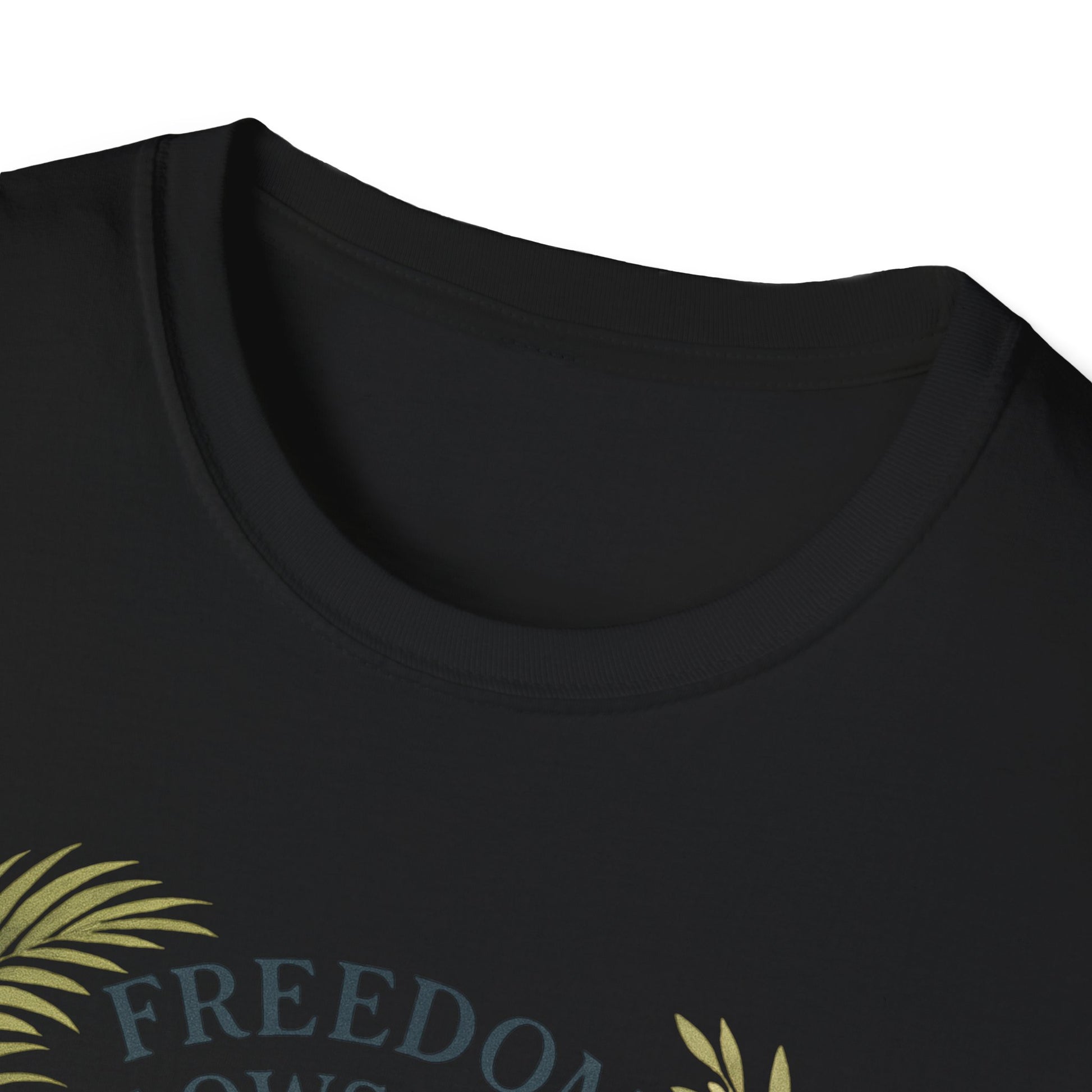 Black Printify T-Shirt featuring Key West Lighthouse summer shirt design with tropical leaves
