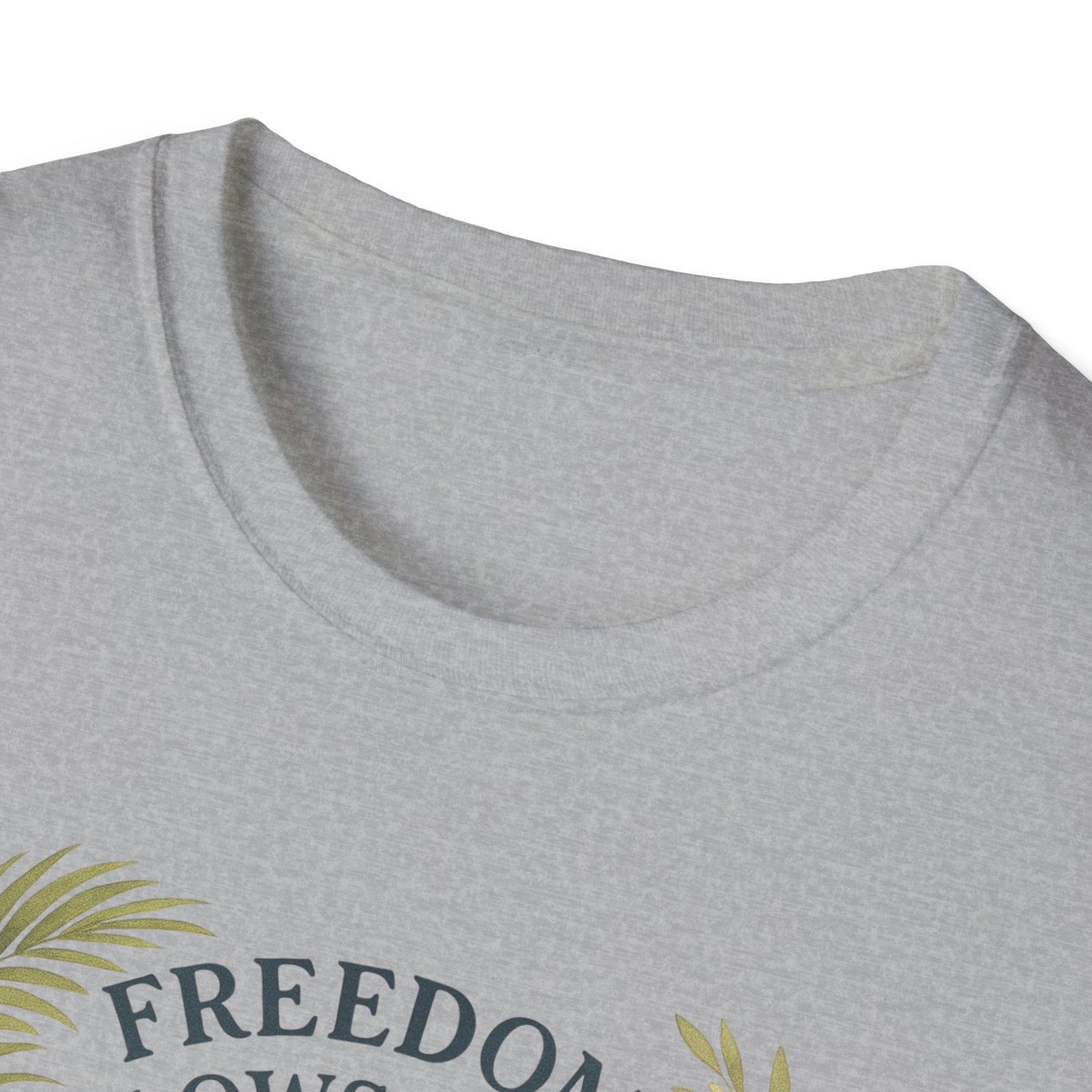 Close-up of light gray Key West Lighthouse summer shirt with round neckline and printed design