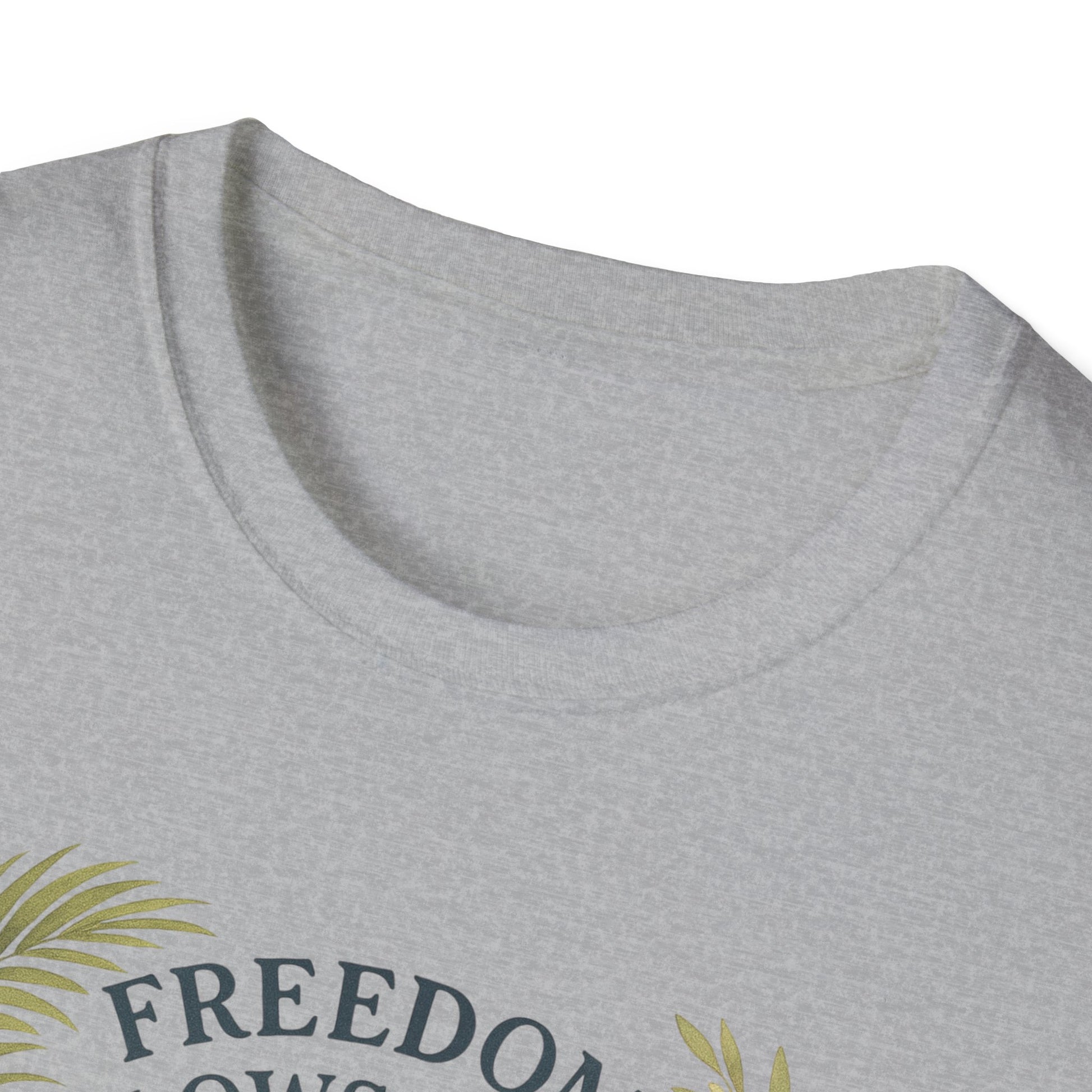 Close-up of light gray Key West Lighthouse summer shirt with round neckline and printed design
